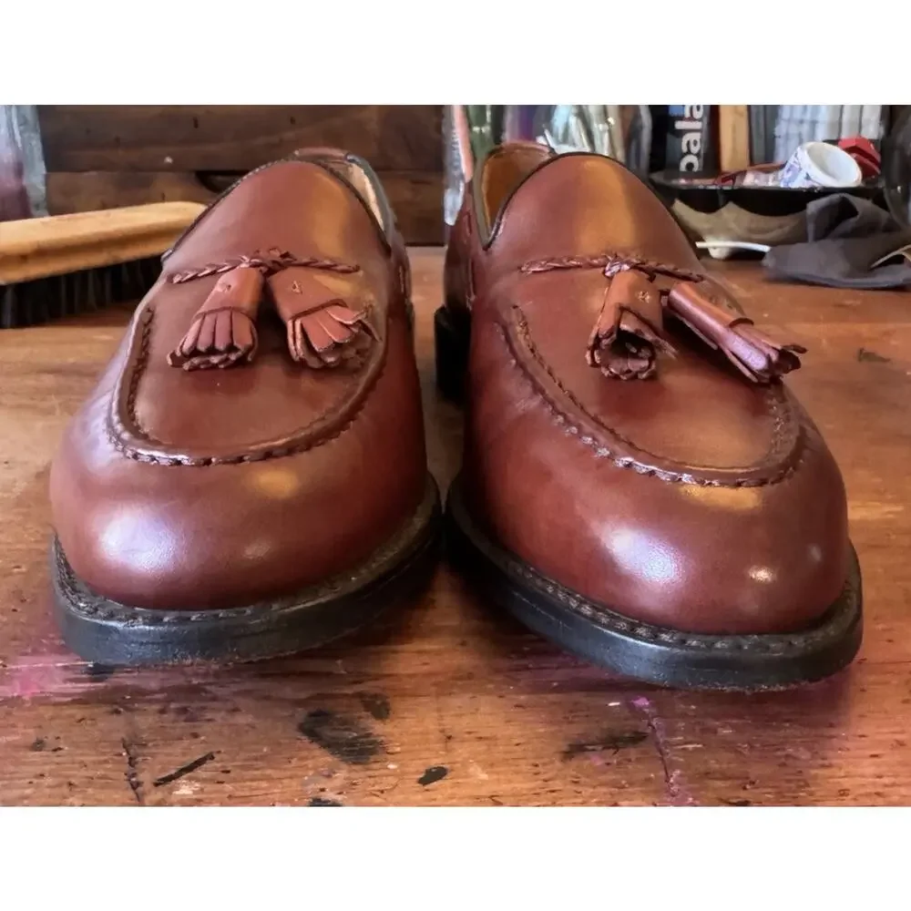 Allen Edmonds Brookwood Woven Tassel Loafers Brown Leather Men's 9.5 AA USA Made